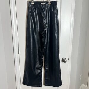 Black Faux Leather Wide-Leg Pants